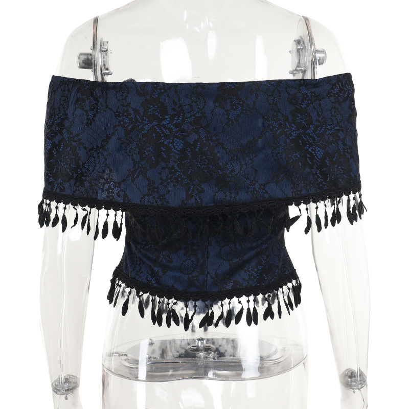 Autumn Lace Irregular Asymmetric Sexy off the Shoulder Tassel Top for Women