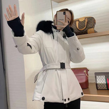冬季新款束腰白色修身保暖外套防风水滑雪服狐狸毛领加厚羽绒服女