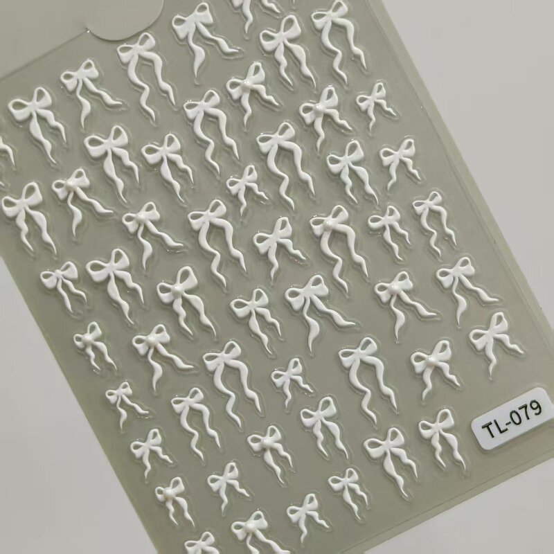 珍珠蝴蝶结美甲贴纸5D浮雕立体蕾丝飘带蝴蝶结指甲贴纸饰品 TL款|undefined