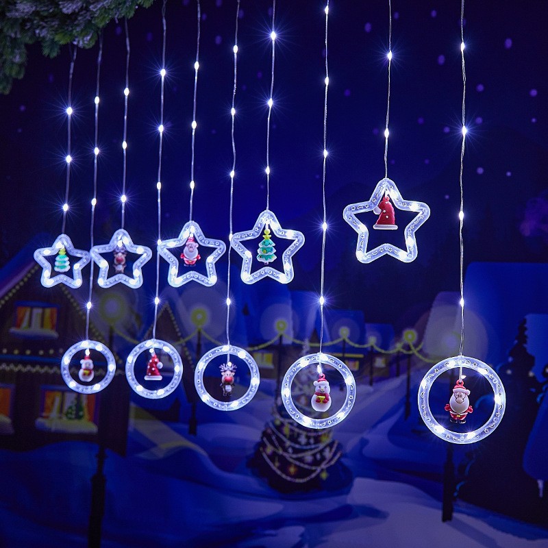 Decoración de ventanas de Navidad lámpara de colgante Santa Claus árbol de Navidad anillo de luz de modelado LED cadena de lámpara de cortina de dormitorio