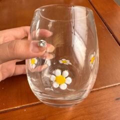 デイジーエッグカップパッチコールドドリンクカップ（少々難あり）ガラスミルク泡立てティーセット