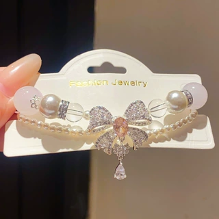 法式锆石串珠双层蝴蝶结珍珠手链轻奢小众高级感手环精致简约手饰