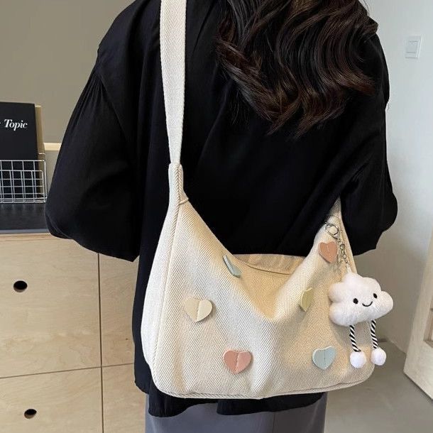 帆布包女2025新款潮秋冬简约百搭大容量单肩包休闲通勤斜挎饺子包|undefined