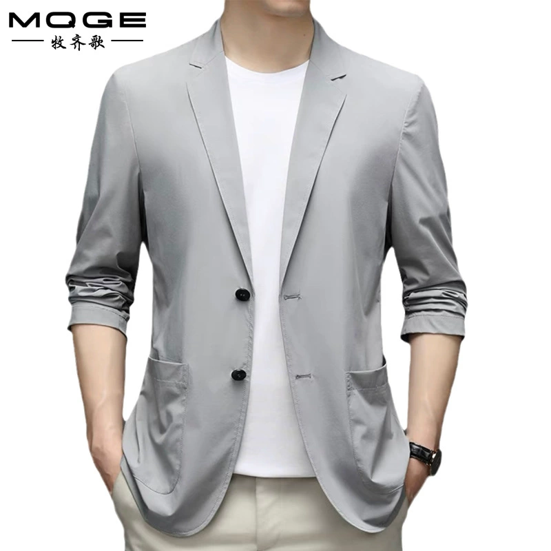 2024 новый летний тонкий модный повседневный маленький костюм пальто солнцезащитный крем дышащий сплошной цвет мужской костюм