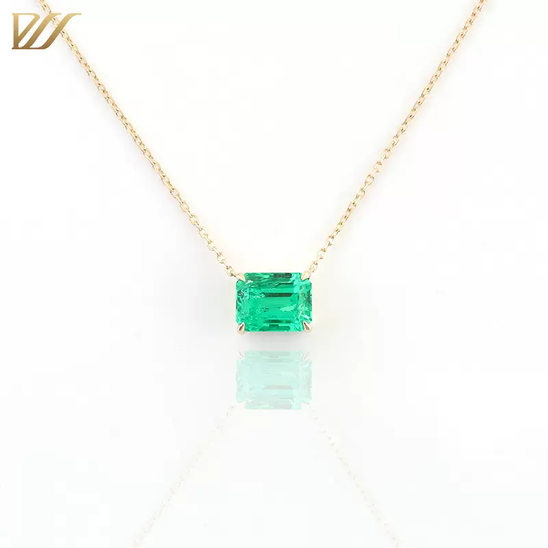 工厂源头 K金7*9祖母绿歌伦比亚彩宝吊坠项链  百搭简单设计款项