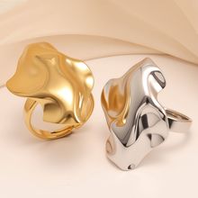 316 不锈钢工艺 褶皱造型开口戒指 个性金银配色饰品 | G005540