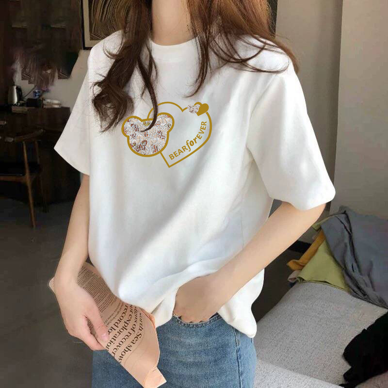 Pure Cotton Short-Sleeved T-Shirt for Women in Summer, Versatile Slimming Look Half-Sleeved Fashionable White T-Shirt Loose Casual Top for Women Pure Cotton