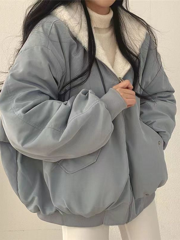 한국 기모 두꺼운 양면 양모 면면 양모 패딩 재킷 여성 자켓 겨울 새 지퍼 후드 코튼 패딩 재킷