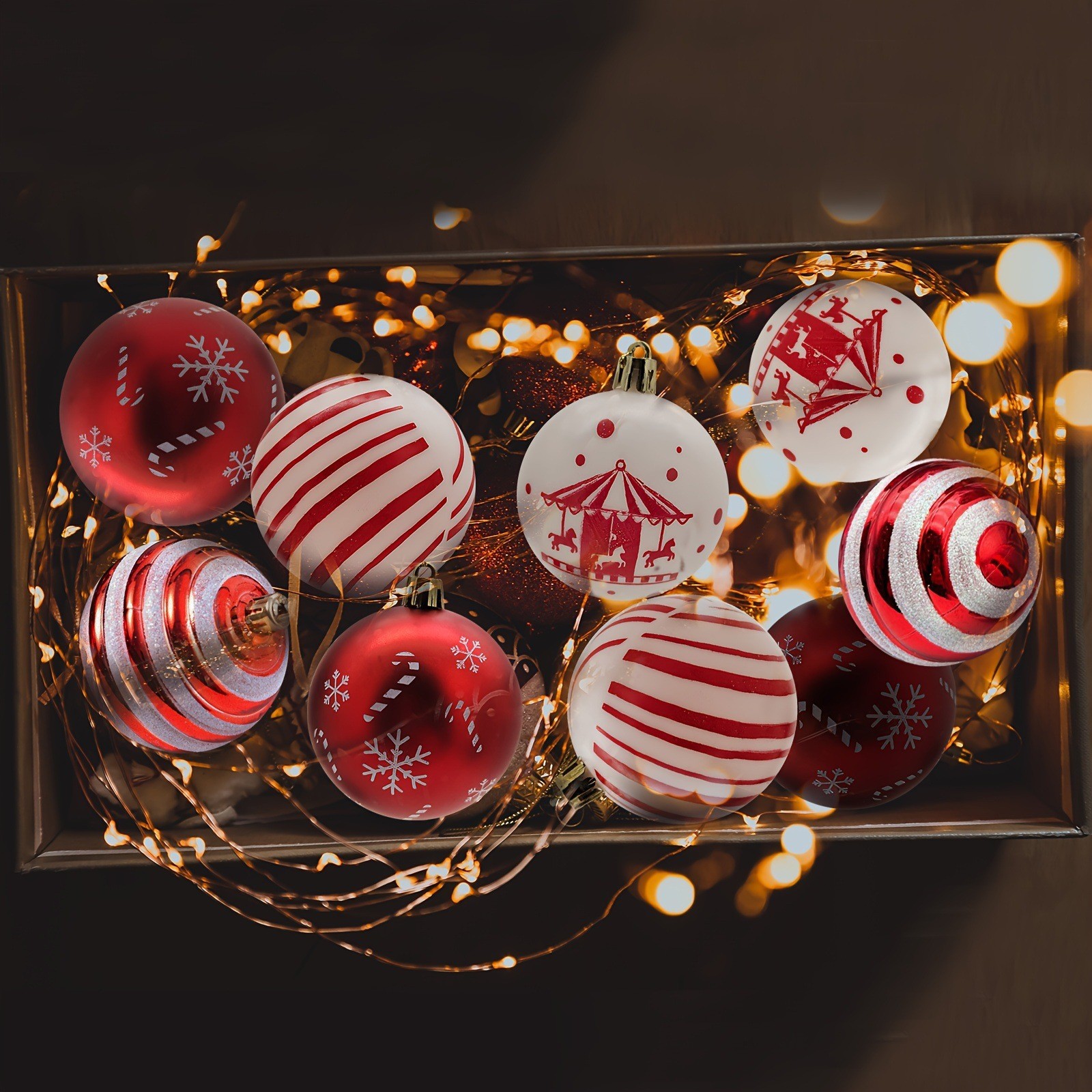 Nueva bola pintada de Navidad 6cm set 24 rojo y blanco serie de ventanas de árbol de Navidad colgante de decoración de boda