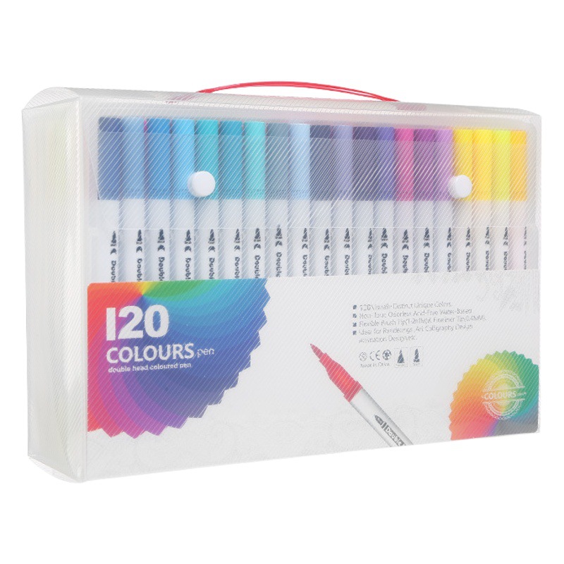 Bolígrafo de acuarela de doble punta, 120 colores, lavable, respetuoso con el medio ambiente, juego de pinceles para niños, pintura artística para estudiantes, bolígrafo de línea de gancho a base de agua
