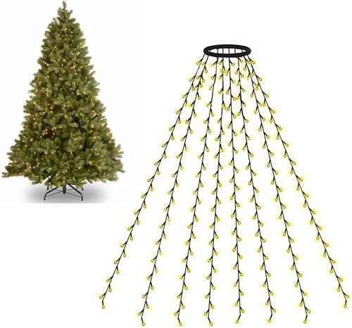 New LED Ring Top Lights Christmas Tree Lights Low Voltage Five-Star Waterfall Hanging Tree Water Flow Christmas LED Light String