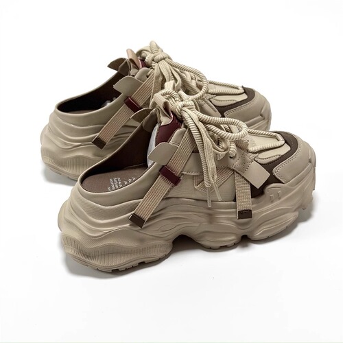 European station lightweight heightening Baotou half slippers women's summer outer wear casual thick-soled genuine leather versatile sports dad shoes