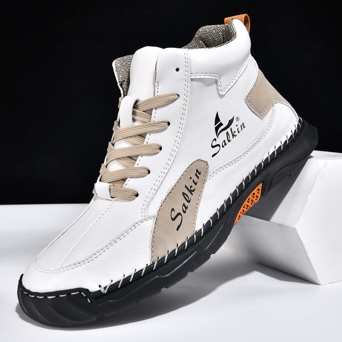 Nuove scarpe da uomo Martin alte autunno/inverno, taglie forti, con lacci, in pelle cucita a mano, alla moda, con bordo incrociato_voghion.com