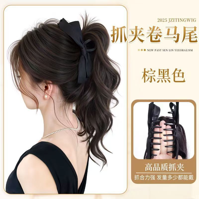 假发抓夹蝴蝶结卷马尾女自然仿真韩系马尾高颅顶增发量马尾假发|undefined