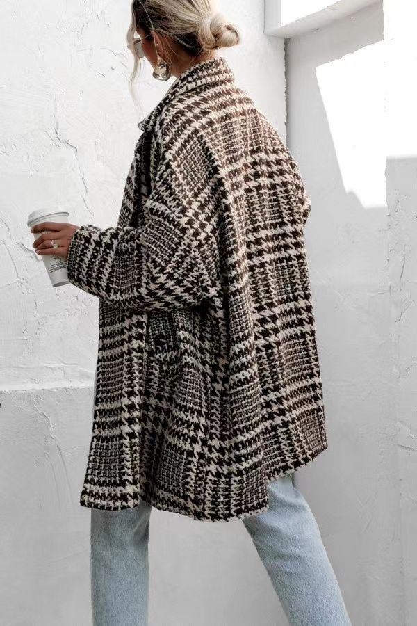 Women's Autumn Winter Woolen Plaid Coat Thickened Warm Overcoat_voghion.com