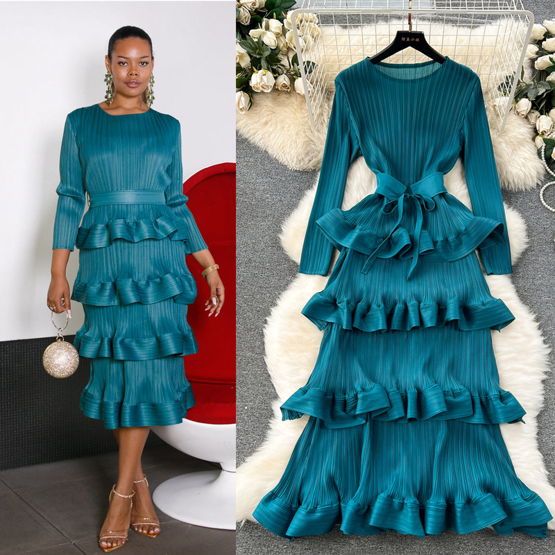 High-end Banquet Dress High-end Light Luxury Niche Ruffled Cake Skirt Heavy-duty Pleated Slim-fit Long dress