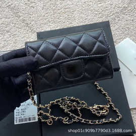 翻盖零钱包女鱼子酱球纹牛皮菱格卡套票夹真皮钱包信用卡夹CF网格