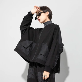 春秋新款女装外套欧美暗黑弹力棉宽松A型荷叶边斗篷宽松短外套潮