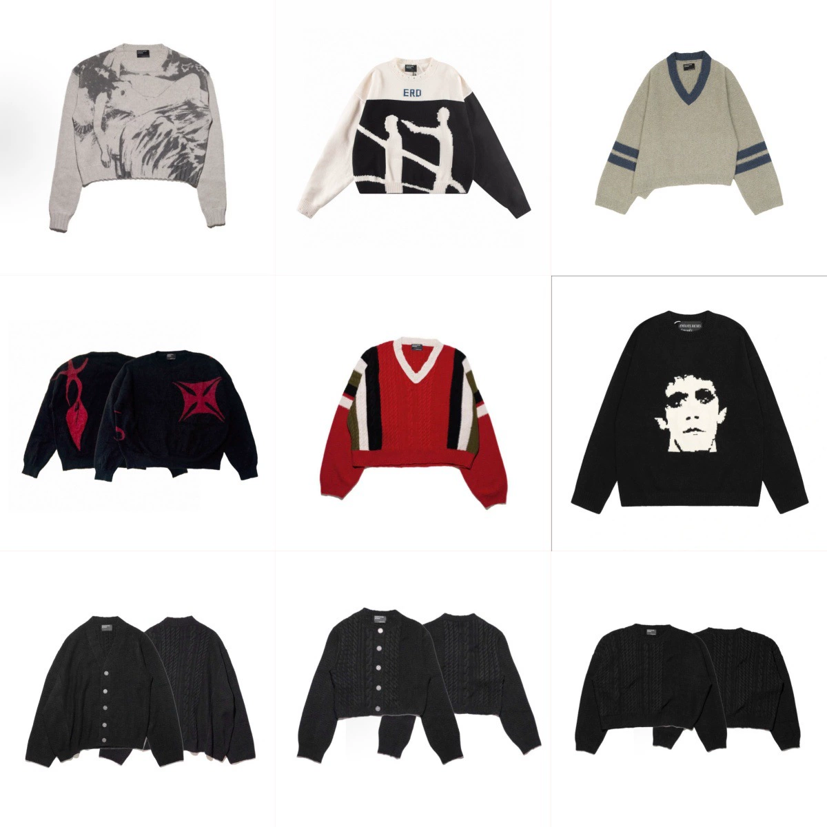 ERD 富二代复古做旧破洞不规则设计男女款潮牌休闲毛衣外套V领