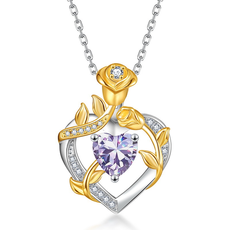 Europa y América Cross-border piedra rosa amor color tesoro collar colgante S925 plata con incrustaciones de diamantes cadena de clavícula mujer