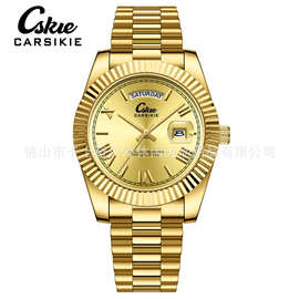 CARSIKIE品牌时尚潮流男士手表外贸实心钢带表冠多彩表盘石英腕表