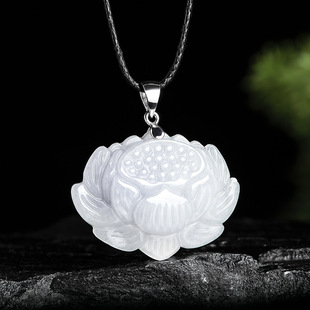 Natural Burma A Jade Lotus Pendant S925 Silver Buckle Head Jade Women's Fashion Pendant Jade Wholesale