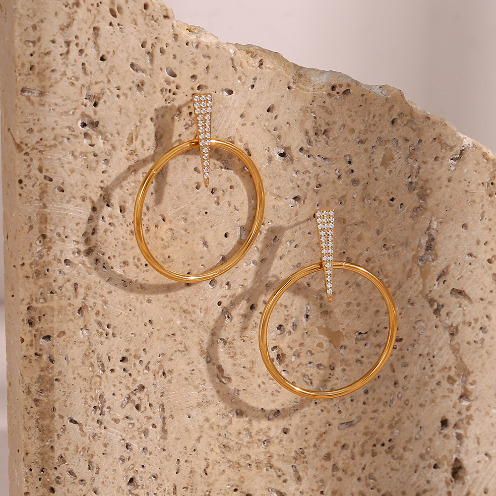 Fashion Circle Stainless Steel Earrings Inlay Zircon Stainless Steel Earrings