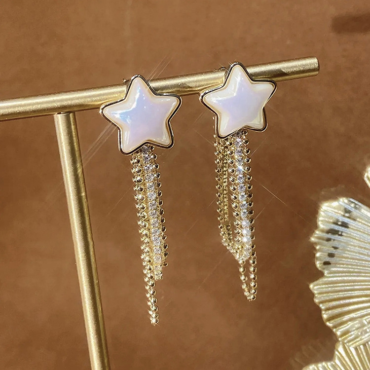 fivepointed star pearl diamond tassel Korean alloy earrings fashionpicture5