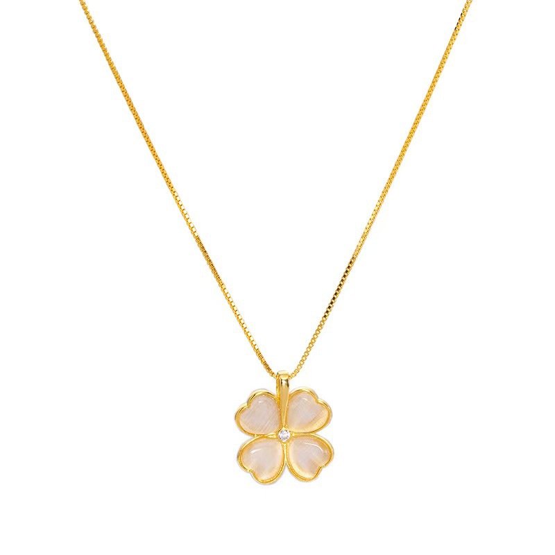 Clover Necklace With Cat's Eye Stone For Women Versatile Style_voghion.com