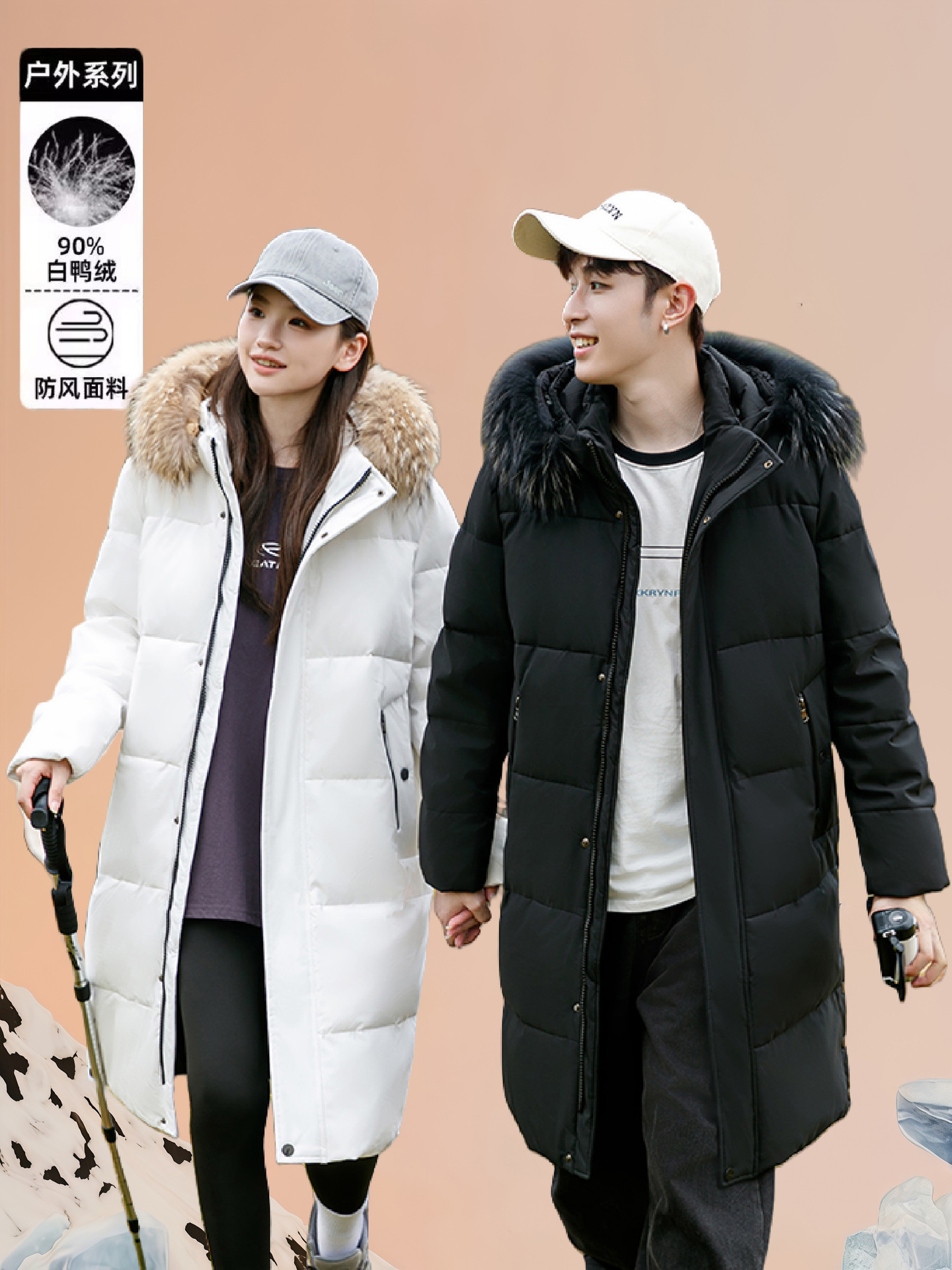 Pareja chaqueta larga sobre la rodilla de los hombres y mujeres engrosado calentamiento gran abrigo de gran tamaño de la moda cuello de lana verdadero