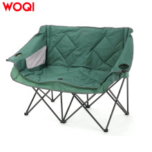 WOQI户外折叠超大重型双人野营椅双人沙发2杯架加厚最大500磅