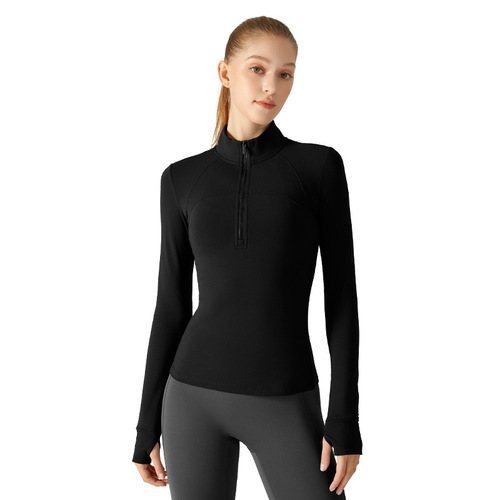 New velvet thickened fitness clothing yoga top half zipper stand collar slim sportswear women's warm yoga jacket