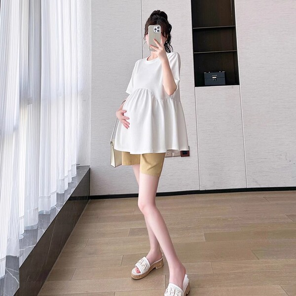 Summer white short sleeve T-shirt for pregnant for leisure
