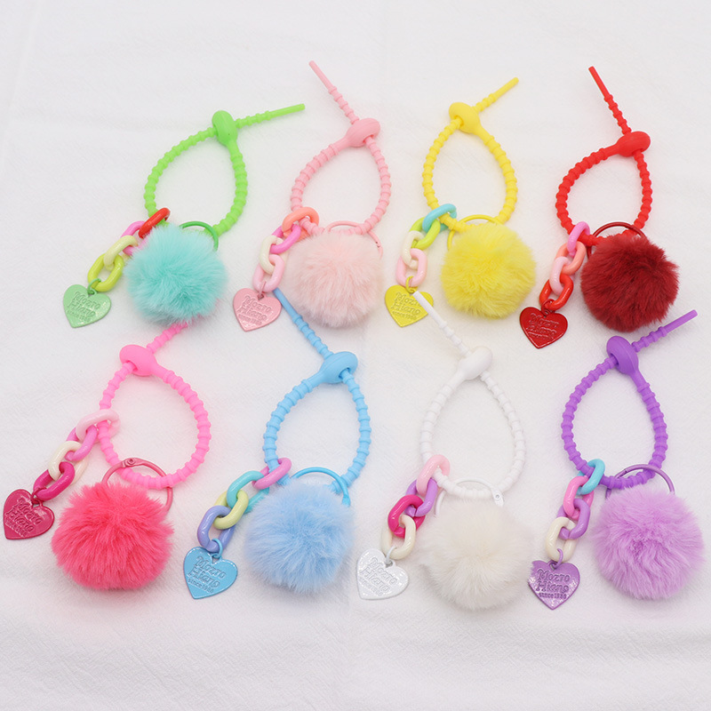 Estilo ins Corea del Sur creativo lindo colorido Bola de piel cinta de silicona llavero bolsa de amor colgante accesorios de felpa para las mujeres