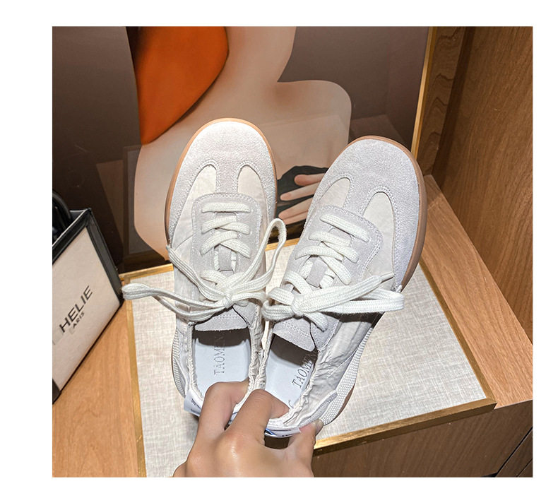Giày sneaker nữ da thật phối lưới kiểu ballet, đế cao su chống trượt, dây buộc — Màu hồng, Màu mơ, Màu vàng chi tiết 30