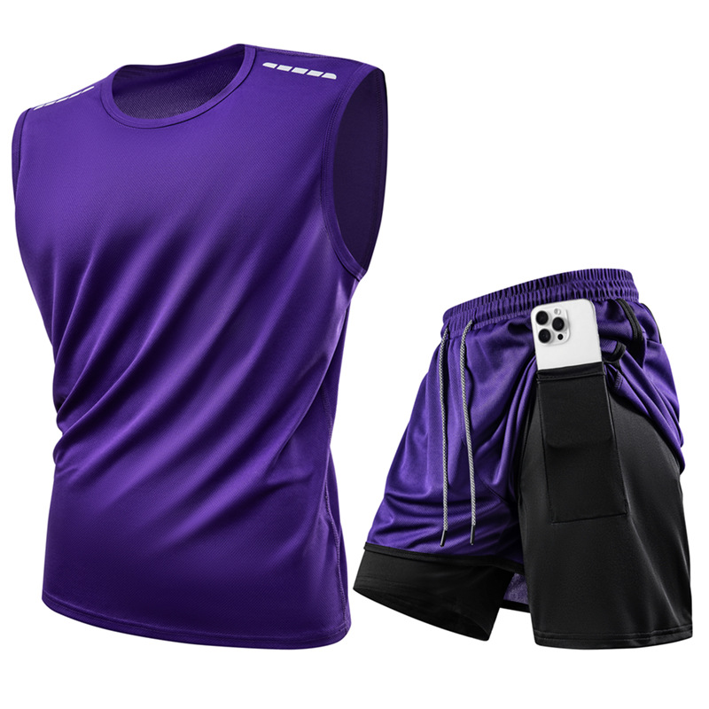 Trajes deportivos casuales transfronterizos de verano chaleco grande hombre falso de dos pantalones cortos deportivos sueltos trajes de tamaño europeo image 12