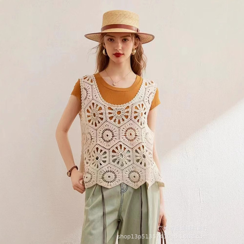 Summer hot girl design lacework mesh strap women's innerwear knitted vest outerwear sleeveless cover shirt top 
