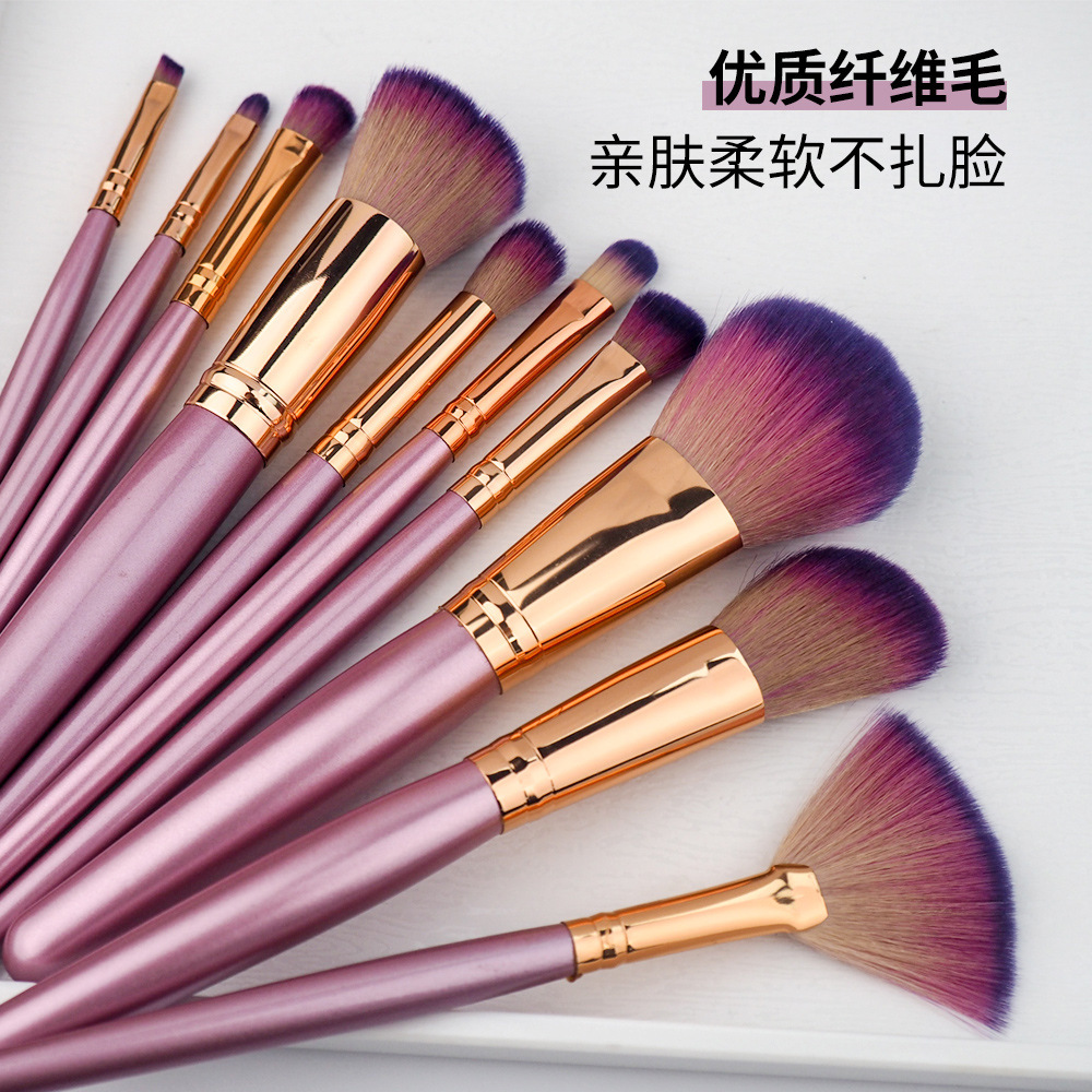 跨境专供新款9支木柄化妆刷套装纤维毛散粉刷美容工具厂家现货