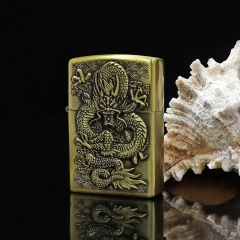 メーカー直販青銅灯油ライター個性創意レトロ旧式レリーフ盤龍砥石点火器卸売り