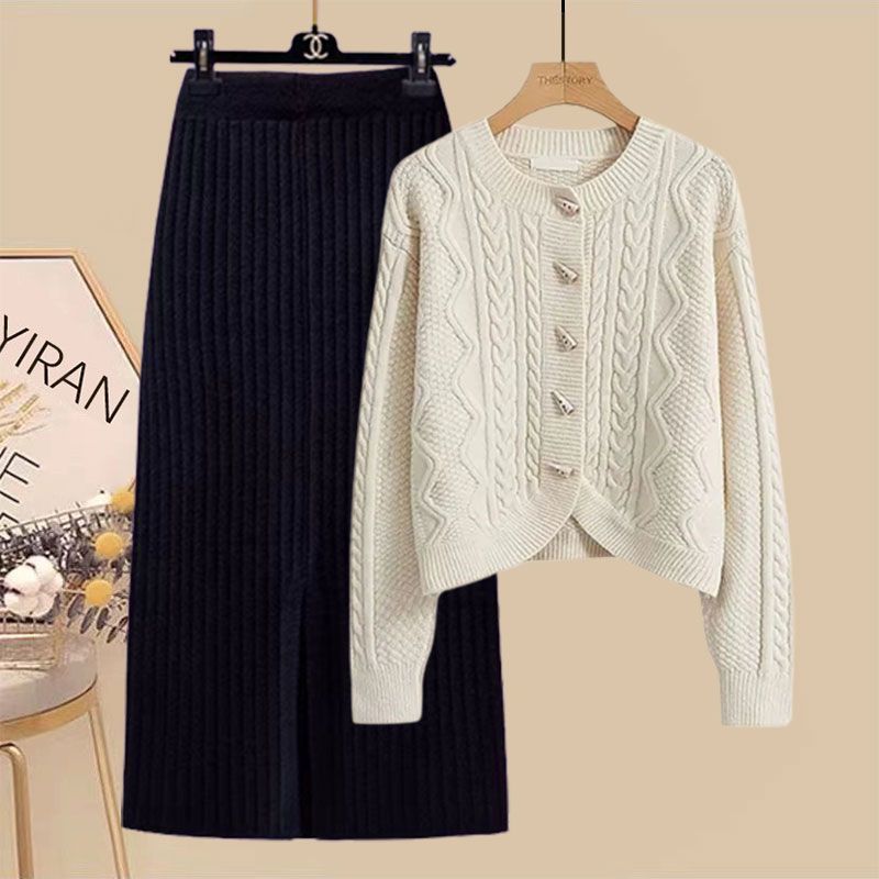 가을 세트 여성의 2024 새로운 플러스 사이즈 여성 패션 조커 스웨터 카디건 하이 허리 스커트 투피스 패션