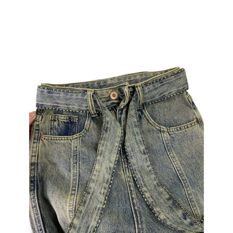 Retro jeans, trousers, belt, American style, loose fit