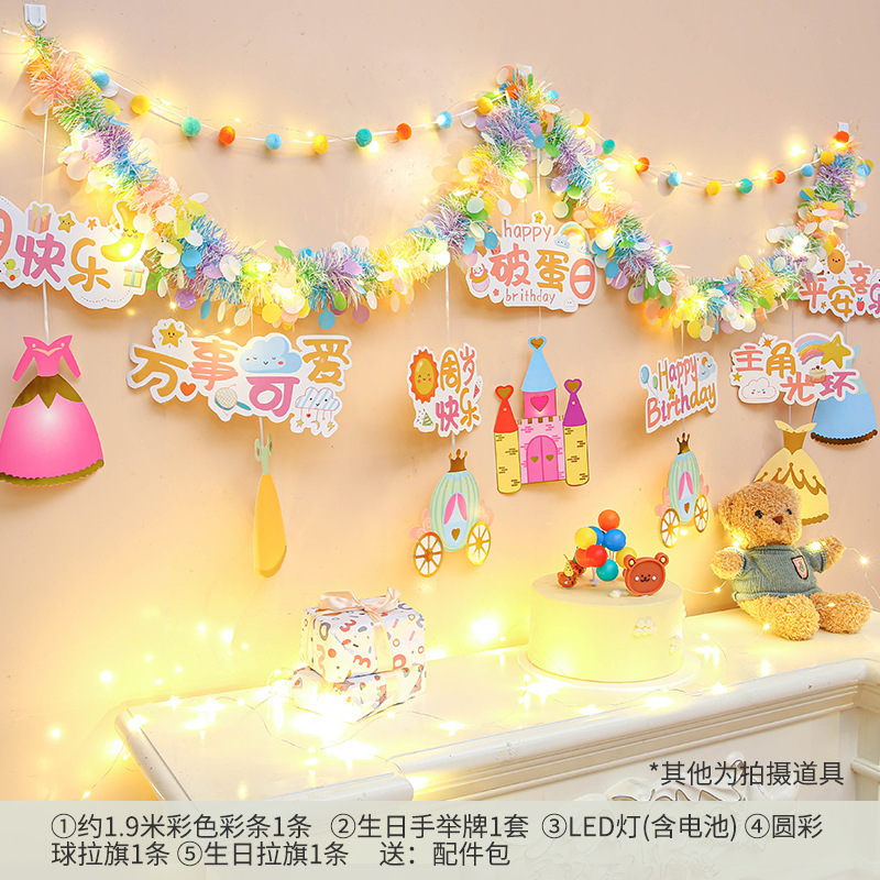 ハッピーバースデーの儀式装飾、小さな女の子の装飾壁シーン、子供のパーティー、男の子の誕生日雰囲気の小道具|undefined