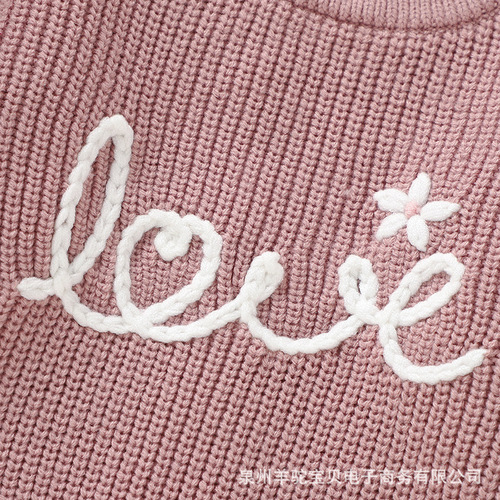 Bestselling Item for Infants and Toddlers: Autumn/Winter Children's Hand-Embroidered Alphabet Knit Top for Girls - Long-Sleeve Hooded Sweater