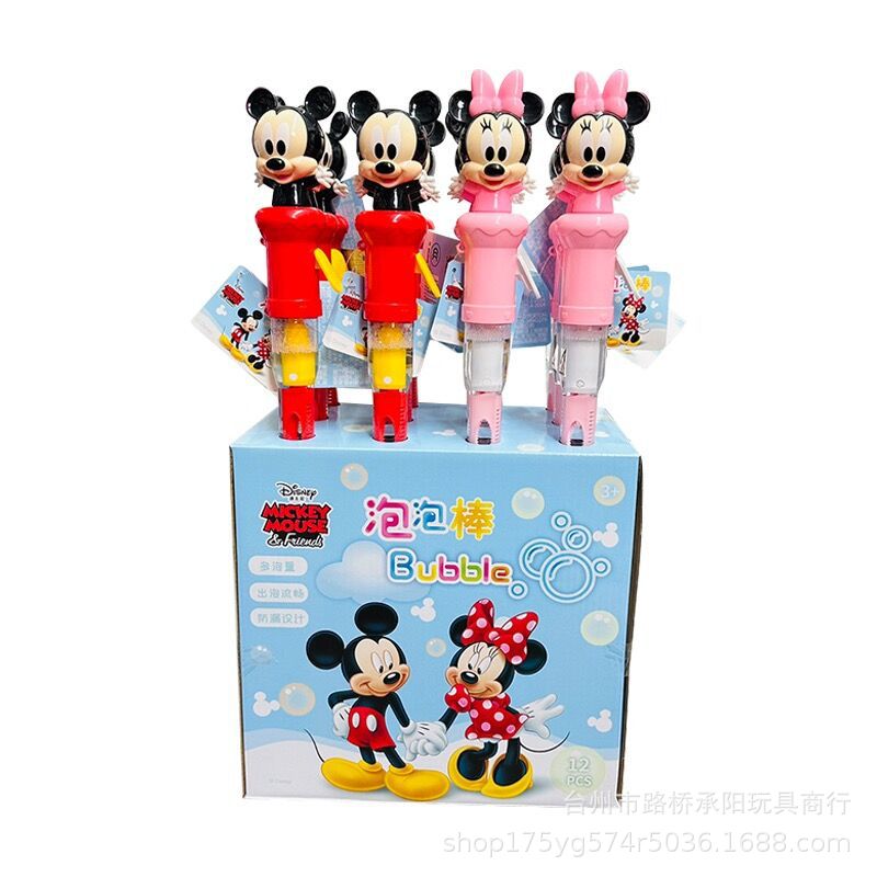 Varita de burbujas Disney Minnie & Mickey – juguete manual grande con líquido recargable, ideal para niños