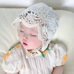 Korean-style baby beanie summer lace sunshade hollowed-out infant hat newborn princess sunflower embroidery hat