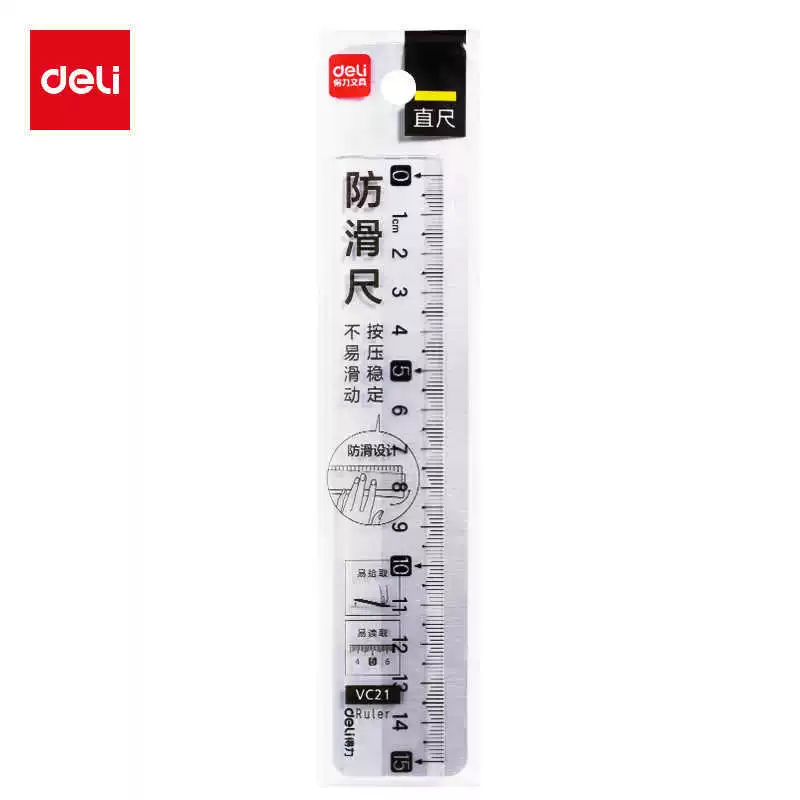 Нескользящая линейка Deli VC21 15 см (прозрачная), простая линейка для студентов, используемая для рисования, измерения и рисования.