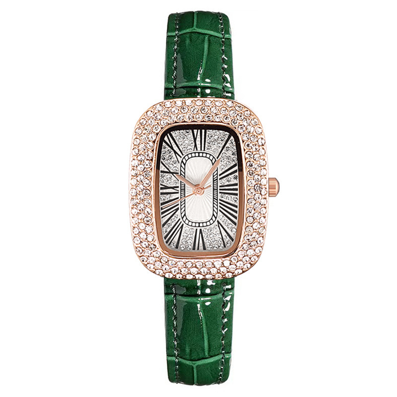 Live streaming small green watch for women, small pigeons, egg net, red Tiktok, Kwai, rhinestone, star filled watch for women