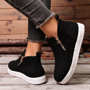 Cross-border new large-size casual suede high-top shoes for women, autumn/winter European and American style, double-zipper casual suede panel shoes Cross-border new large-size casual suede high-top shoes for women, autumn/winter European and American style, double-zipper casual suede panel shoes