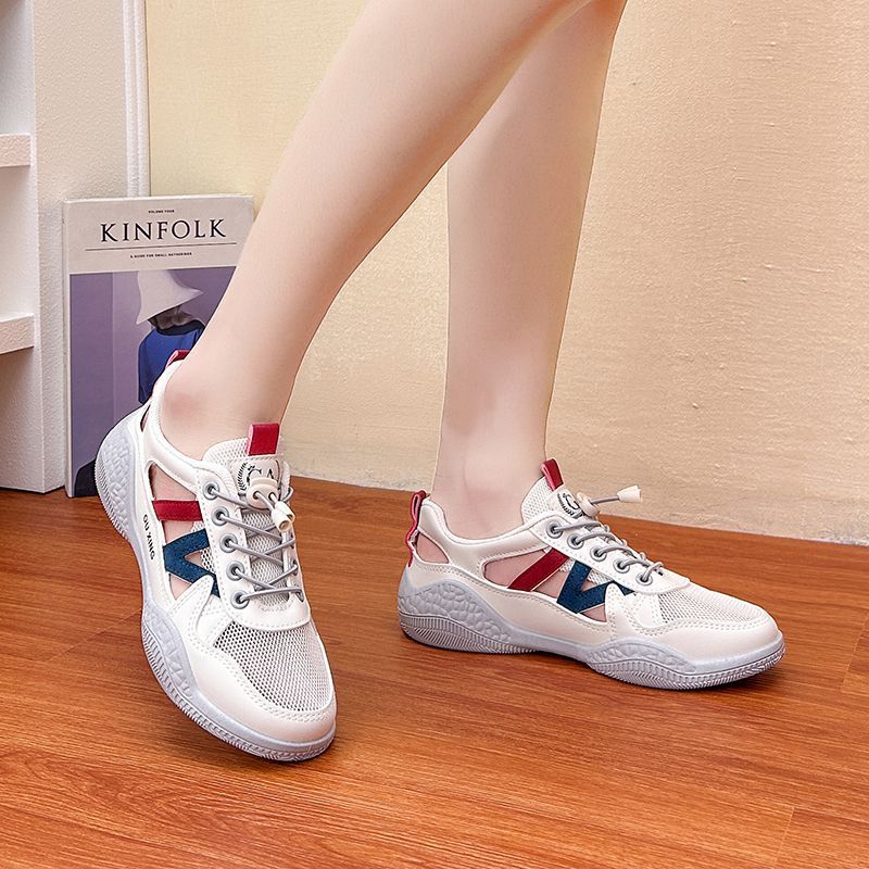 Red transpirable zapatos blancos sandalias para mujeres verano 2024 casual versátil ultra ligero zapatillas de suela suave