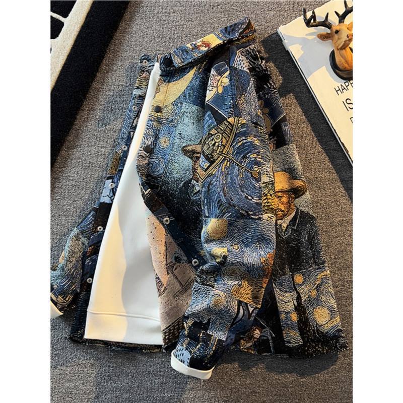 Personalized American Vintage Retro Van Gogh Oil Painting Shirt Men's Spring and Autum Trendy Brand Loose Casual Shirt Jacket Personalized American Vintage Retro Van Gogh Oil Painting Shirt Men's Spring and Autum Trendy Brand Loose Casual Shirt Jacket